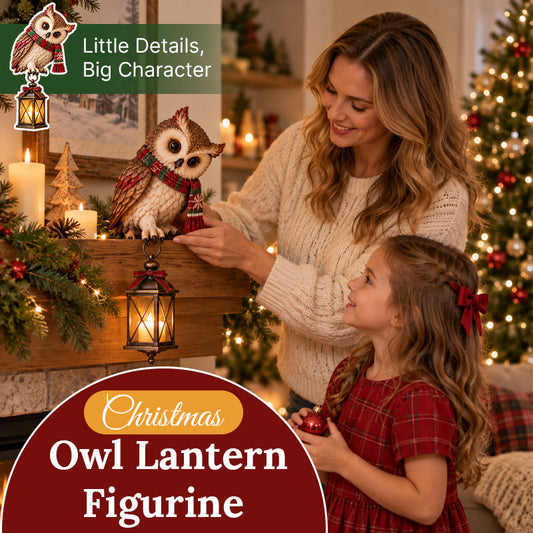 Christmas Owl Lantern Figurine