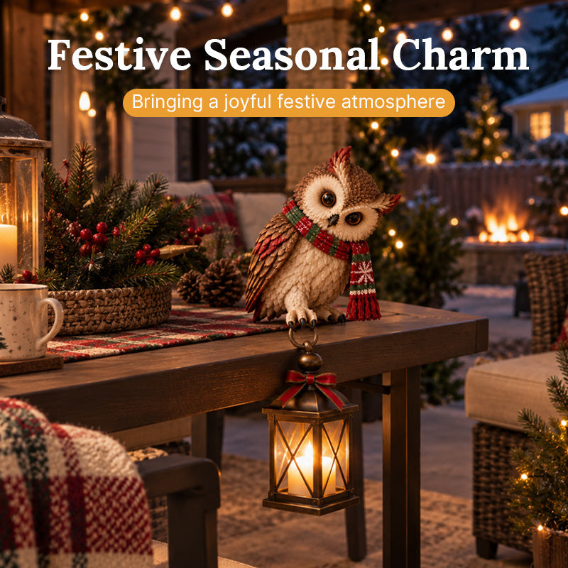 Christmas Owl Lantern Figurine