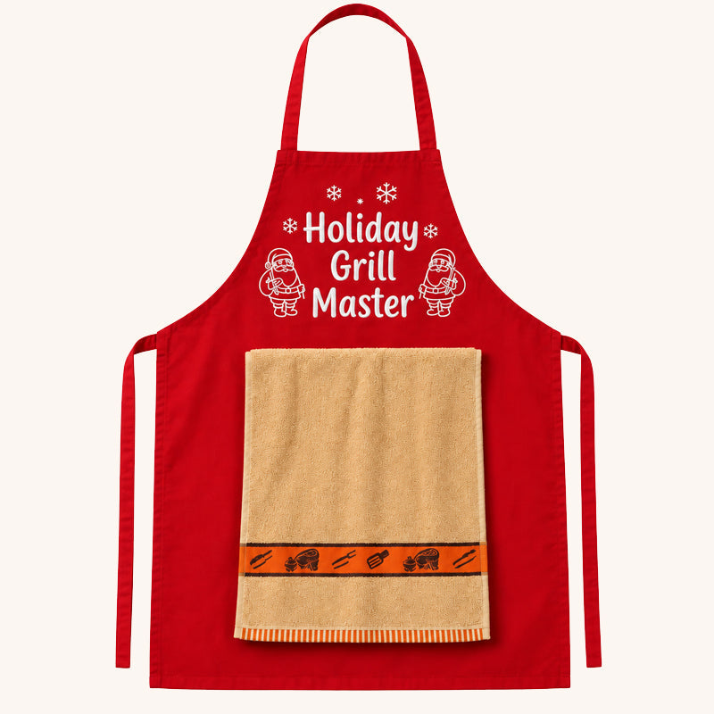 🎅 Christmas BBQ Apron – Funny Holiday Grill Master Apron with Towel