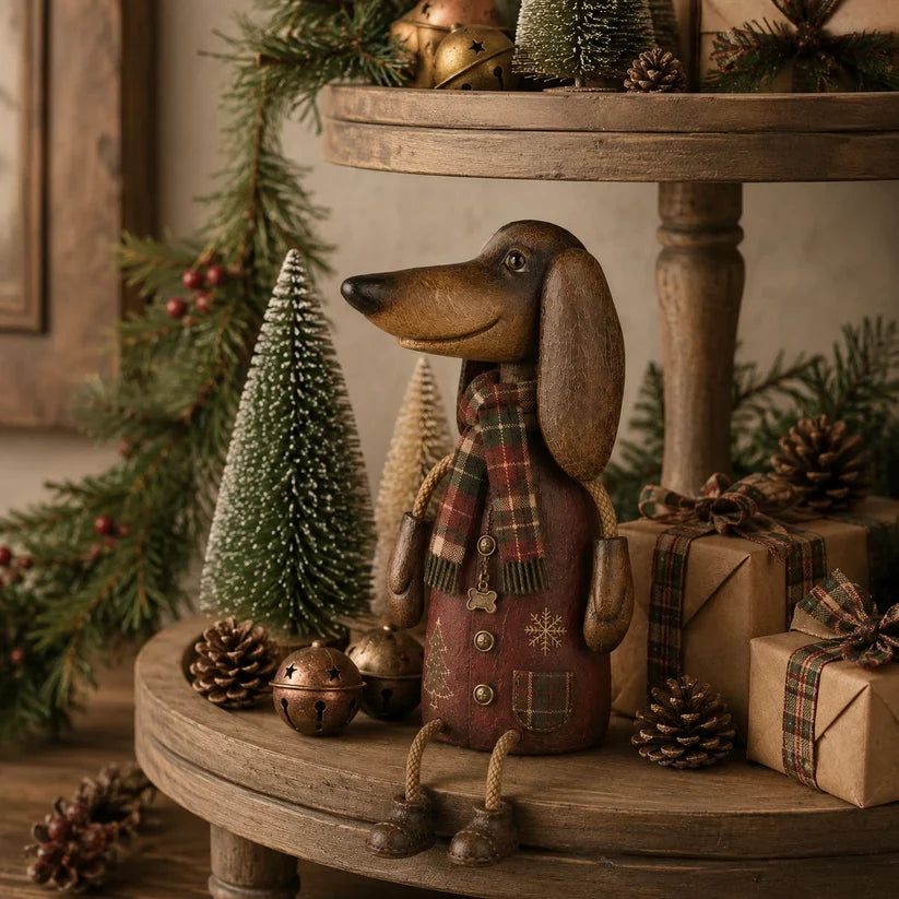 🎄 Vintage Christmas Dachshund Shelf Sitter | Festive Dog Decor