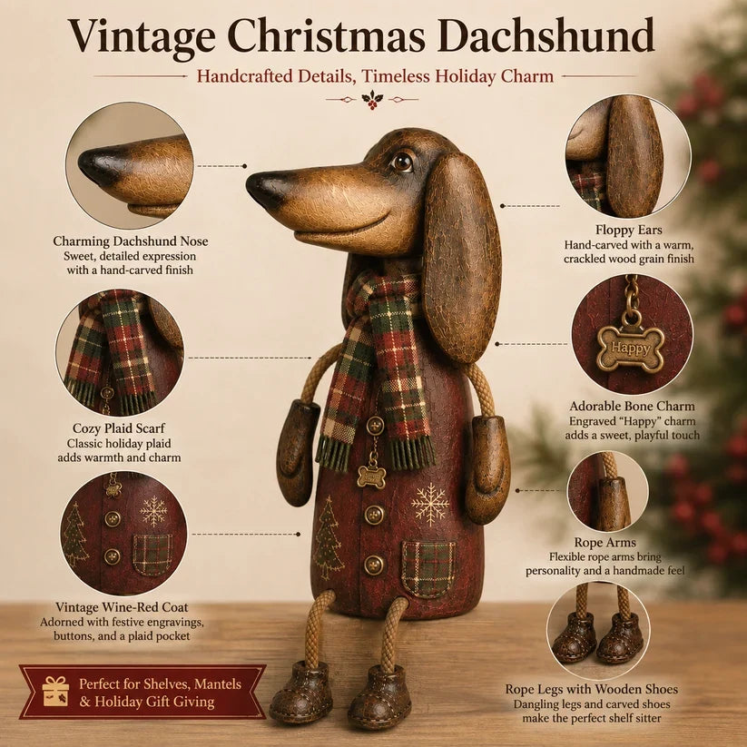 🎄 Vintage Christmas Dachshund Shelf Sitter | Festive Dog Decor