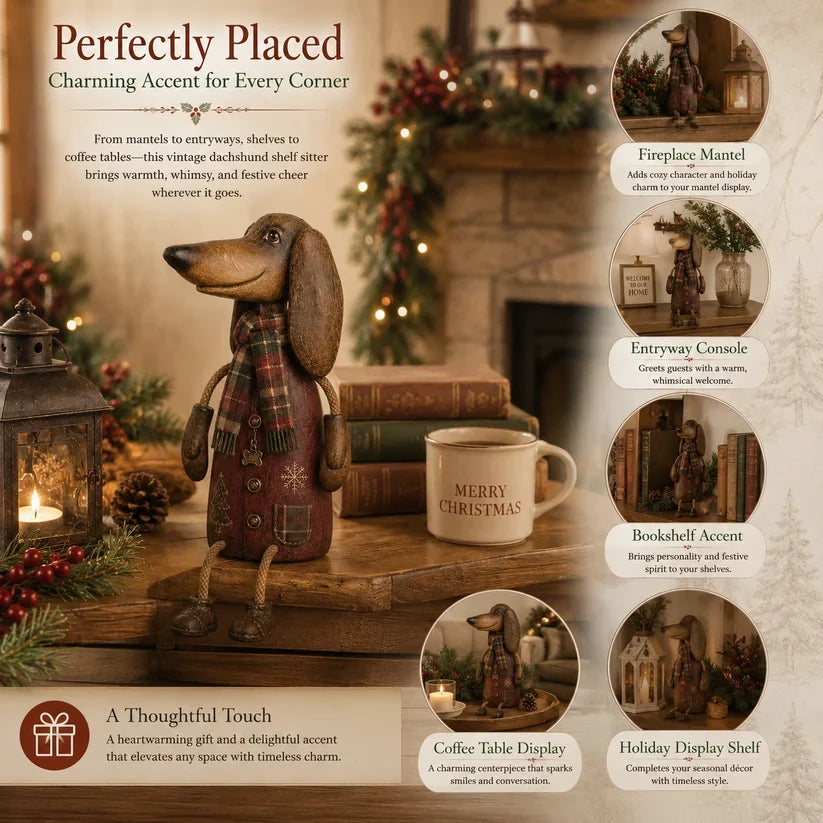 🎄 Vintage Christmas Dachshund Shelf Sitter | Festive Dog Decor