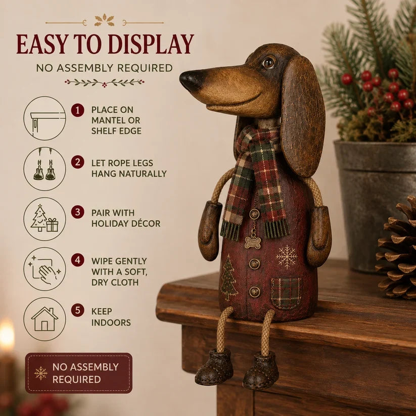 🎄 Vintage Christmas Dachshund Shelf Sitter | Festive Dog Decor